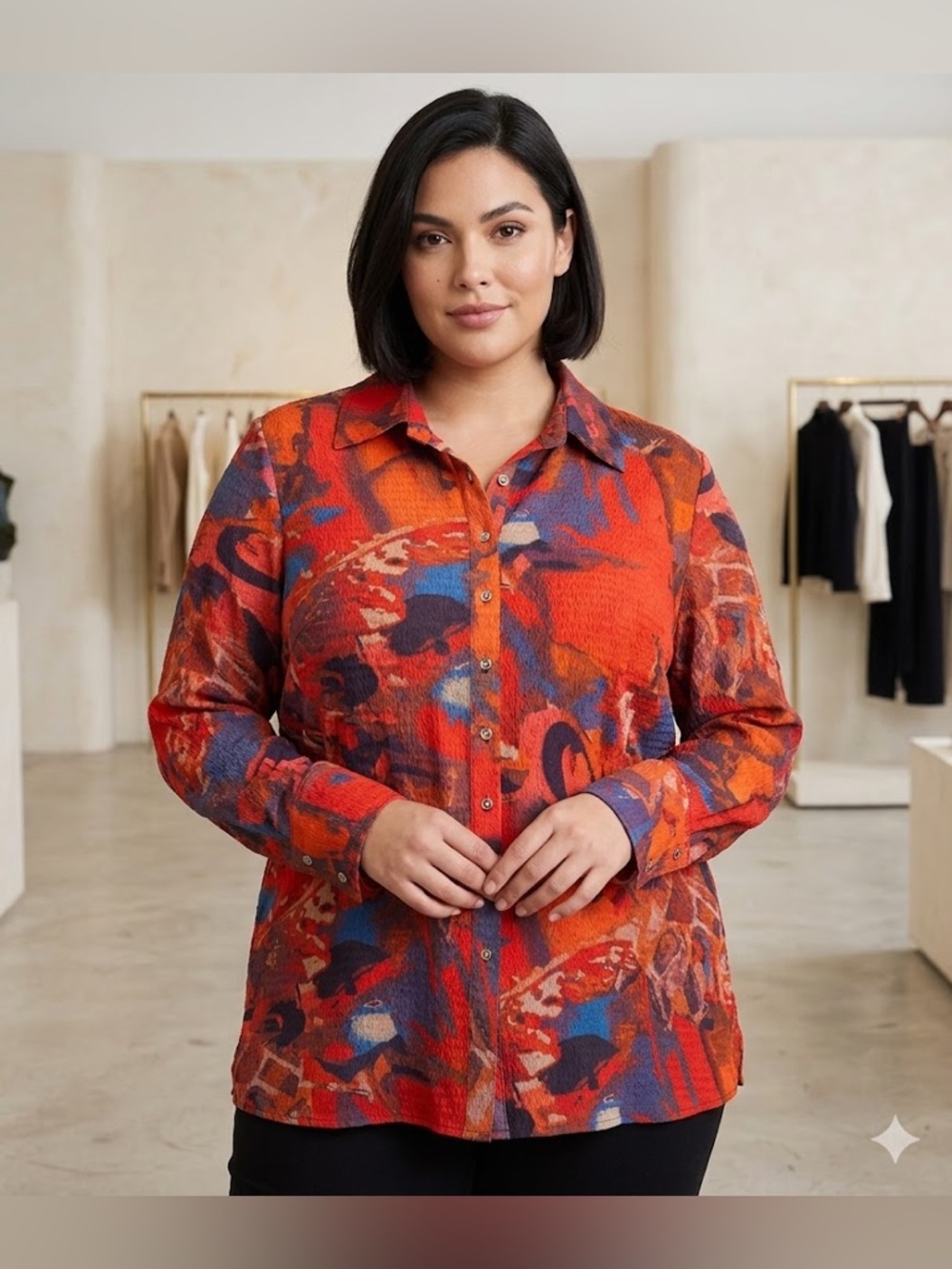 Calessa Button-Down Shirt in Orange Abstract Print